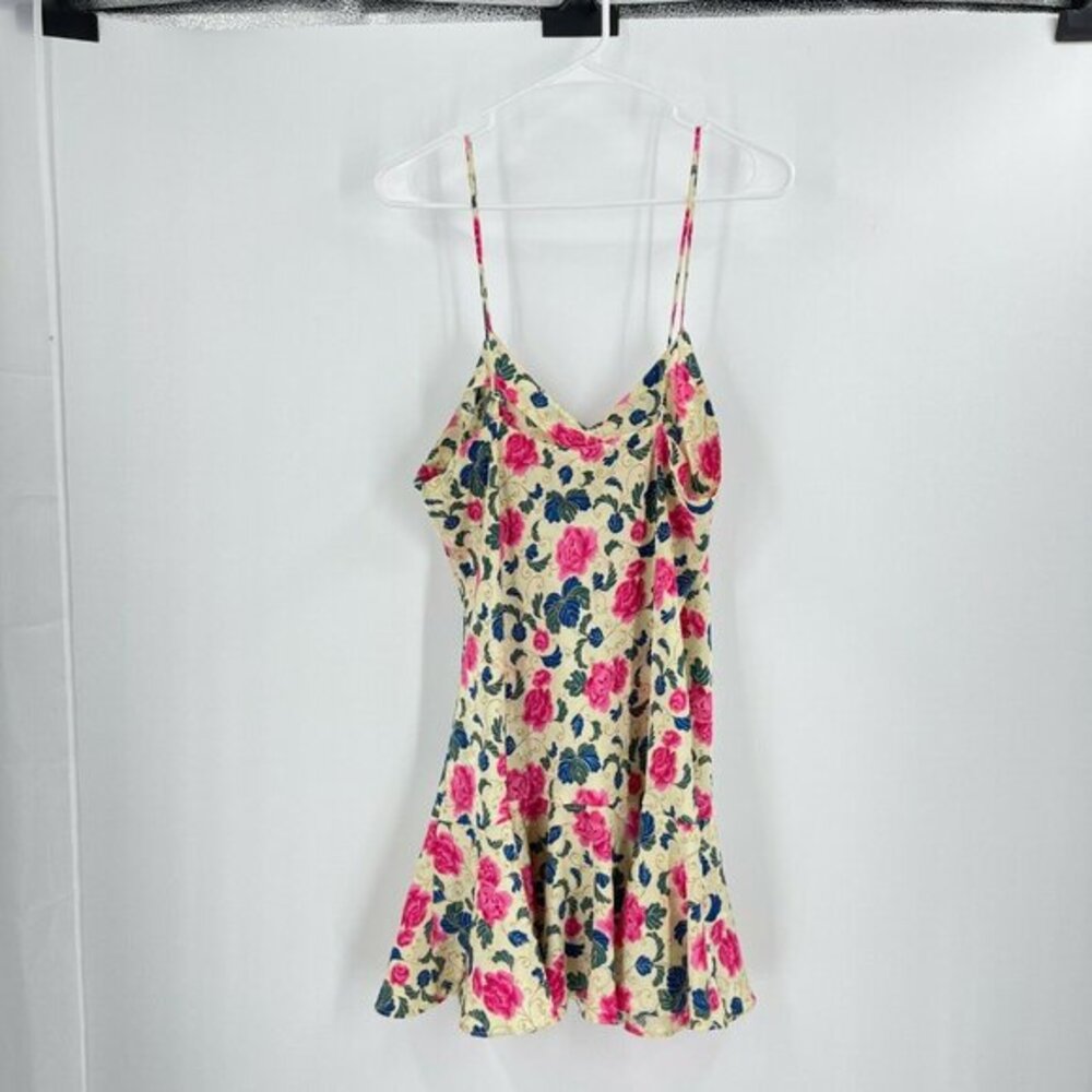 Victoria's Secret Dress Cream Blue Pink Floral Mini Y2K Grunge V-Neck Strap Sz M - Picture 6 of 7